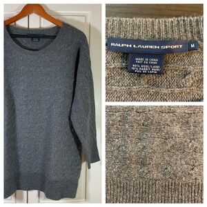 Ralph‎ Lauren Sport Wool Blend Rabbit Gray Cable Knit Crew Neck Sweater Preppy
